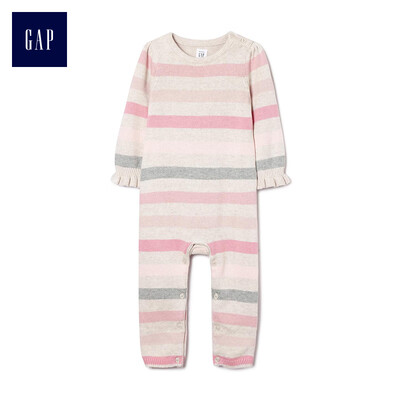 

GAP flagship store childrens clothing baby cotton jumpsuit romper newborn winter female baby striped dress 400193 light beige 59cm 3-6 months