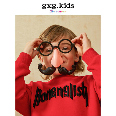 

Gxgkids childrens clothing new cotton hip hop loose boy hooded sweater round neck red shirt A18131380 red 120