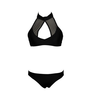 

Womens Solid Color Split Swimsuit Black Sexy Silk Swimsuit