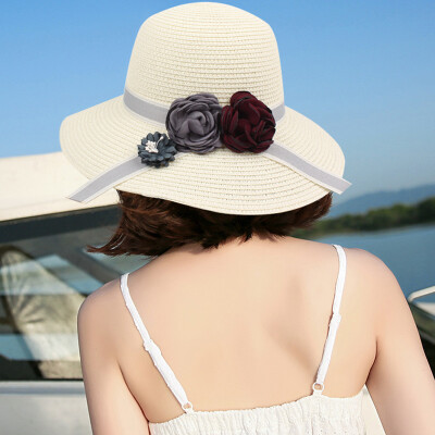 

Fashion Women Rose Bowknot Straw Hat Wide Brim Foldable Travelling Beach Fisherman Bonnie chapeau