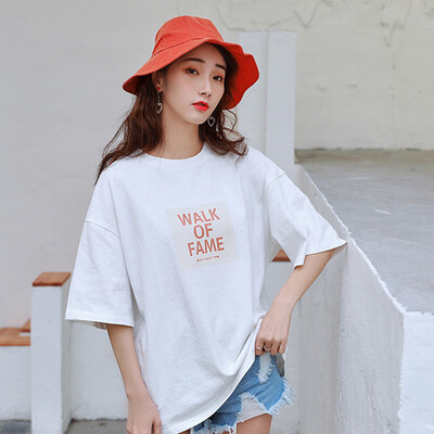 

JOY OF JOY Jingdong Womens 2019 Summer New Short Sleeve T-Shirt Female Korean Loose Round Neck Turtleneck Letter Print Top Women JWTD191840 White