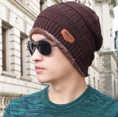 

Men winter hat fashion knitted hats Fall Hat Thick&warm&Bonnet Skullies Beanie Soft Knitted Beanies Cotton