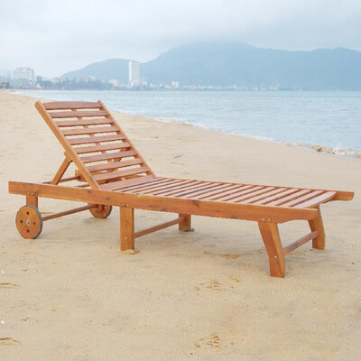 

Wood Outdoor Folding Chaise Lounge Chair Recliner with Wheels - Teak
