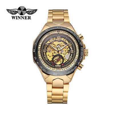 

WINNER High Quality Men Semi-Automatic Mechanical Watch Big Dial Hand-winding Business Skeleton Hollowed-out Wristwatch