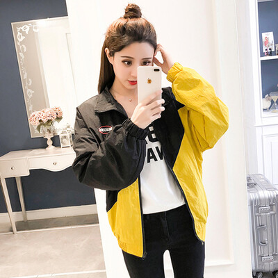 

JOY OF JOY Jingdong Womens 2019 Spring Hip-Hop Embroidered Jacket Women Korean Student Colorblock bf Harajuku Style Loose Baseball Suit JWWT191448 Yellow Black L