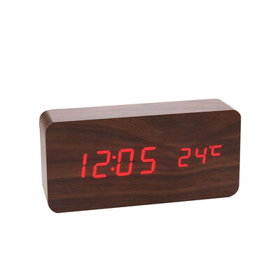 

Wooden Sound Control LED Alarm Clock Electronic Digital Temperature Display LED Table Clock Desk Calendar