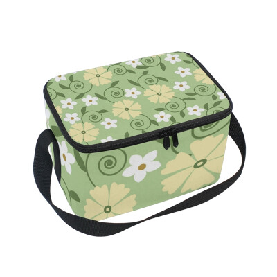 

ALAZA Insulated Lunch Box Floral Green Lunch Bag for Men Women Portable Tote Bag Cooler Bag
