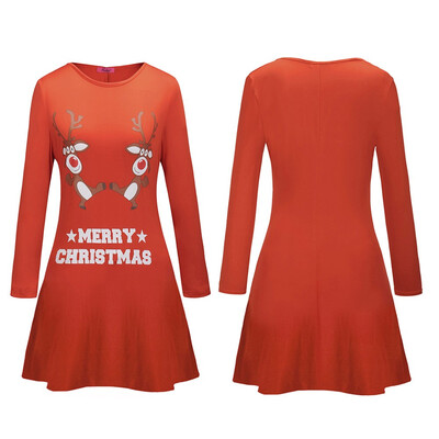 

BOFUTE New Europe America Womens Clothing O-Neck Printing Skirt Christmas Clothing Long Sleeve Dress 1253