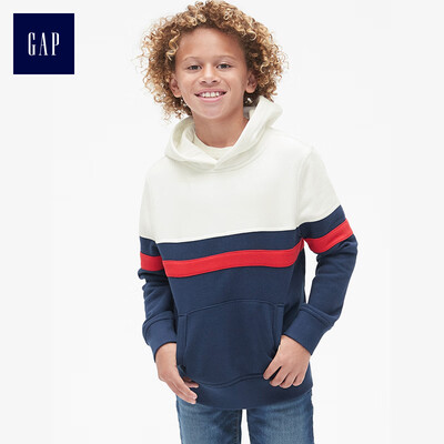

GAP flagship store childrens clothing boy plus velvet hooded sweater in the big child color matching winter childrens clothing childrens air jacket hooded 402575 ocean blue 140CM L