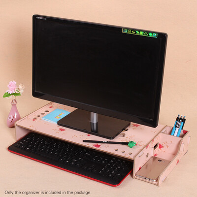 

Wood Computer Monitor Stand Riser Laptop Shelf Desk Organizer with Keyboard Storage Adjustable Height for Office School