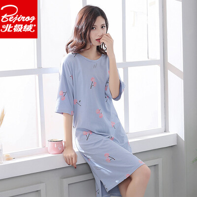 

Arctic Velvet Nightdress Summer Casual Long Pajamas Women Summer Short Sleeve Korean Sweet Cute Home Service 5664 Gray Blue