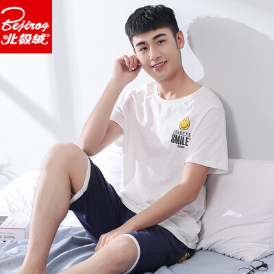 

Arctic velvet pajamas mens summer short-sleeved shorts cotton spring&summer youth students thin summer mens home service suit 4674 white XL