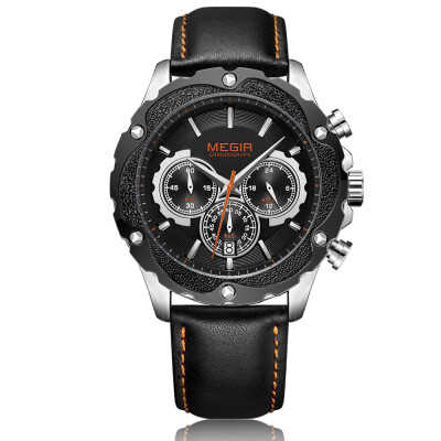 

MEGIR Chronograph Sport Watch Men Clock Quartz Leather Strap Wristwatch