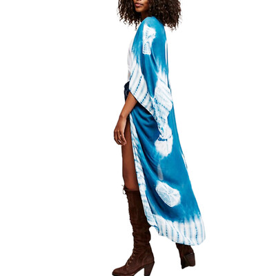 

New Women Chiffon Kimono Cardigan Beach Cover Up Contrast Print Long Loose Casual Blouse Top WhiteBlueYellow