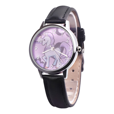 

Fashion Lovely Cartoon Unicorn Watch Stainless Steel Girl Cute Leather Band Quartz Wrist Watches