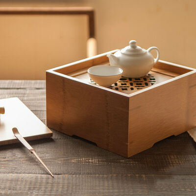

Handmade Small Cubic Box Bamboo Gongfu Tea Serving Tray with Lid 22x22cm