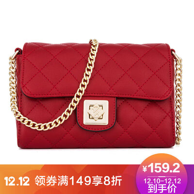 

Aokang Aokang womens bag metal chain plaid small incense wind diagonal small bag European&American fashion retro bag 83003001022 wine red