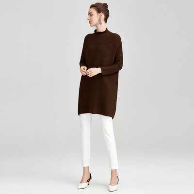 

Her pool womens 2018 autumn&winter new sweaters long solid color half-high collar loose slim sweater dress T83X1790A158JM olive green code