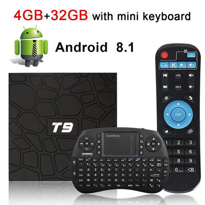 

T9 Android 81 TV Box with Remote Control & Mini Keyboard 4GB RAM 32GB ROM RK3328 Quad-core Support 4K Full HD 24Ghz WiFi BT 4