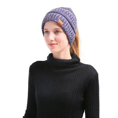 

Winter Women Girl Knitted Beanies Cap Thick Warm Ponytail Beanie Hats Soft Slouchy Outdoor Ski Sports Hat