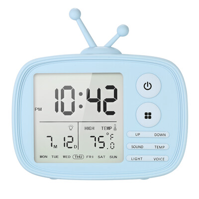 

USB Rechargeable TV Alarm Clock Sound-activated Backlight LCD TimeTemperatureDateWeek Display Alarm Clock with 3 Alarms & Snooz