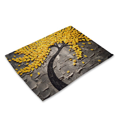 

Oil Painting Pattern Polyester Placemat Heat-resistant Stain-resistant Anti-slip Table Mat Bowl Coaster Dining Tableware Pad for D