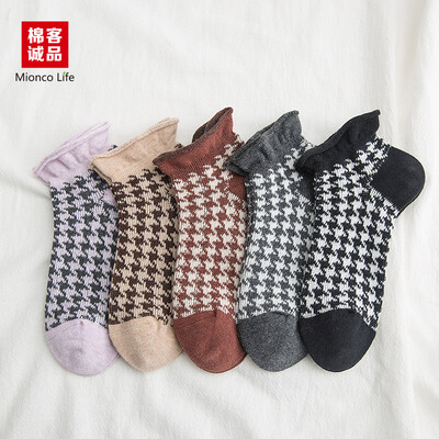 

Cotton Eslite socks female socks thousand birds plaid ladies socks fashion hit color spring&summer literary retro lace casual female cotton socks SG013 5 color mixed color
