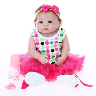 

22inch 55cm Reborn Baby Doll Girl Full Silicone Princess Doll Baby Bath Toy With Clothes Lifelike Cute Gifts Toy Colorful Dot
