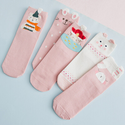 

Ladies cartoon socks cotton Japanese cute animal pattern in stockings 5 pairs