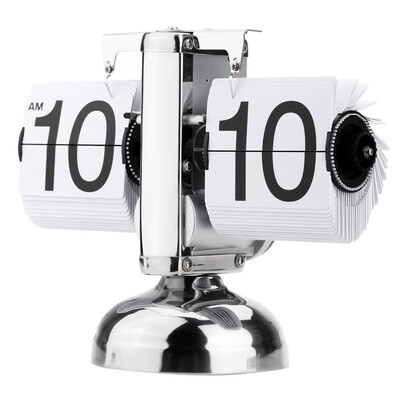 

Modern Design Small Scale Table Clock Retro Flip Over Clock Stainless Steel Flip Internal Gear Operated Quartz Clock BlackWhite