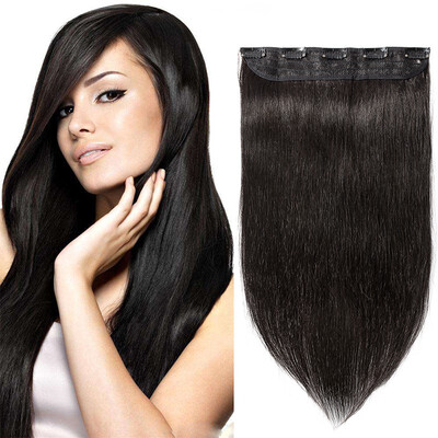 

100 Human Hair 1Pcs Clip In Hair Extensions 16"-24" 15 Colors Can Curly Dyed Washed