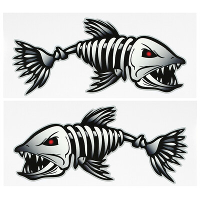

2 Pieces Fish Teeth Mouth Stickers Skeleton Fish Stickers Fishing Boat Canoe Kayak Graphics Accessories