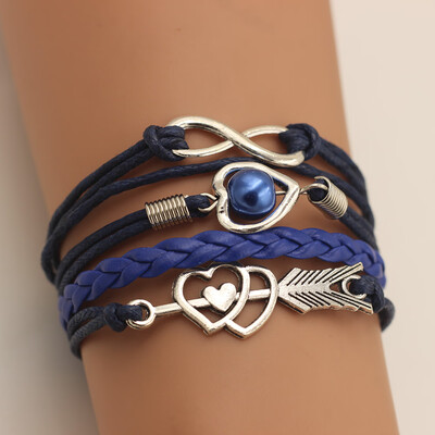 

Fashion Multi-layer Alloy Leather Heart-shaped Cupid Arrow Woven Bracelet for Women Jewelry
