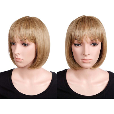 

Short Bob Hair Wigs 125" Straight with Flat Bangs Synthetic Colorful Cosplay Daily Party Wig for Women