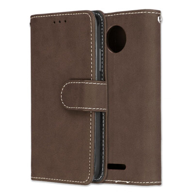 

MOONCASE Motorola Moto C Plus Vintage Scrub 3 Card Case - Brown