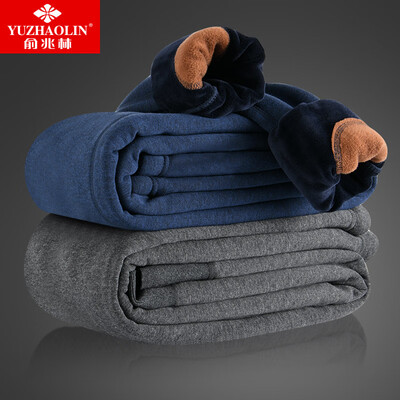 

Yu Zhaolin YUZHAOLIN warm pants mens plus velvet thick color spinning wool knee pads long pants mens single piece warm pants mens light gray XL