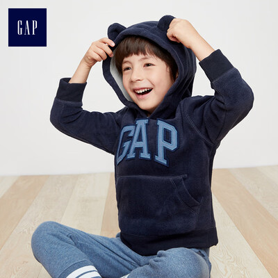 

GAP flagship store boy baby boy logo logo fleece hooded sweatshirt 338303 indigo 90cm 2T