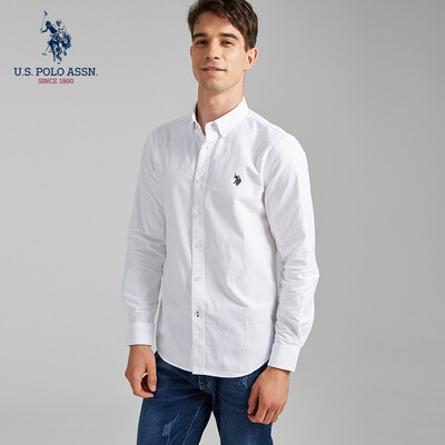 

US POLO ASSN Shirt Men 2019 Spring New Long Sleeve American Style Slim Mens White Shirt Cotton Men 5191107001 White L175