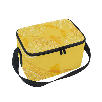 

ALAZA Insulated Lunch Box Yellow Lemon Lunch Bag for Men Women Portable Tote Bag Cooler Bag