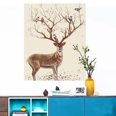 

Inkfish diy digital painting 8397 deer&birds 4050cm color painting hand-painted oil color living room landscape hand-painted decorative painting fill color animal oil painting