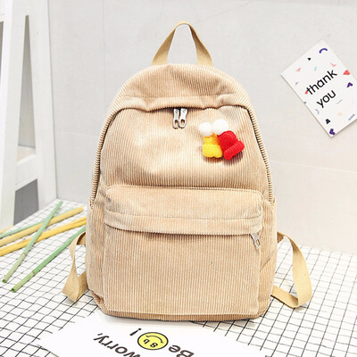 

Cute Backpacks High School Stripe Backpack Women Corduroy Solid Travel Bags Preppy Style Soft Fabric Back Pack Female 2018
