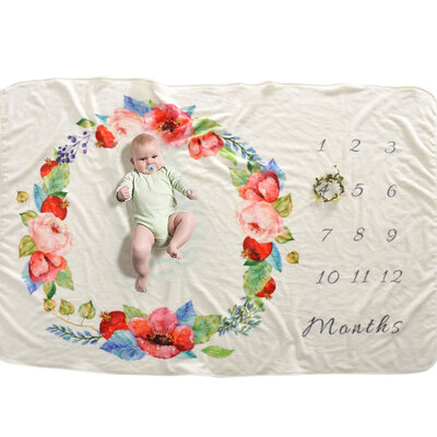 

Baby Monthly Milestone Blanket For Girl Boy Newborn Photo Prop Floral Frame Background Super Soft Flannel Baby Swaddle 40"×60