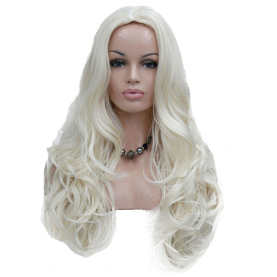 

StrongBeauty 26" Long Wavy Blonde Center Skin Part no Bangs Full Synthetic Wig