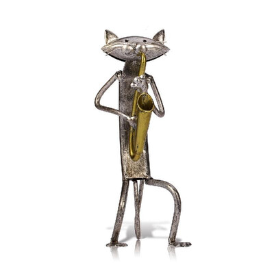 

TOOARTS Metal Sculpture Playing Saxophone Cat Home Furnishing Articles Handicrafts