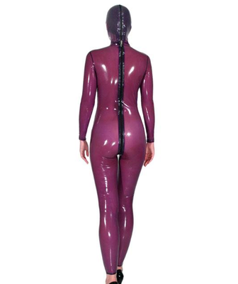 

Latex 100 Rubber Bodysuit Women Sexy Purple Printed Catsuit Overall -XXL