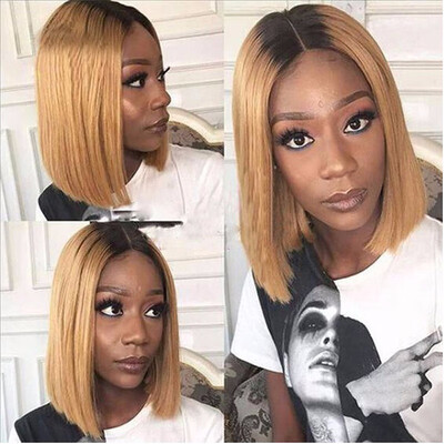 

T1b27 Blonde Ombre Lace Wig Straight Short Bob Human Hair Lace Front Wig Dark Root Remy Virgin Front Lace Wig For Fashion Women