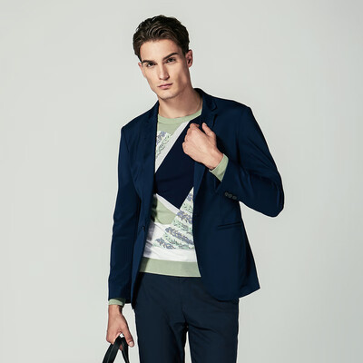 

Rimba K-boxing casual suit mens slim fashion knit mens jacket spring long sleeve small suit FOFL1217 deep blue 48