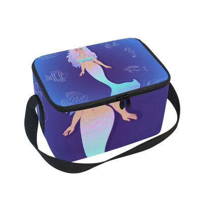 

ALAZA Lunch Box Insulated Lunch Bag Large Cooler Pretty Mermaid With Sea Fishes Tote Bag