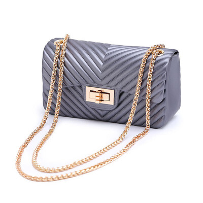 

New Pattern Fashion Frosted V Pattern Jelly Bag PVC Style Womens Satchel Stripe Bag