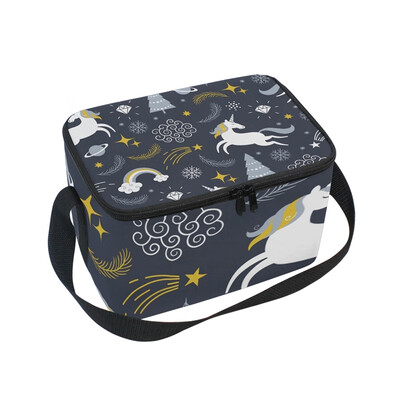 

ALAZA Insulated Lunch Box Pattern With Unicorns Lunch Bag for Men Women Portable Tote Bag Cooler Bag